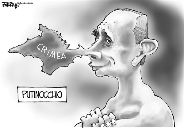 Bill Day - Cagle Cartoons - PUTINOCCHIO    - English - Putin, Crimea, Obama, Russia, Ukraine, Pinocchio