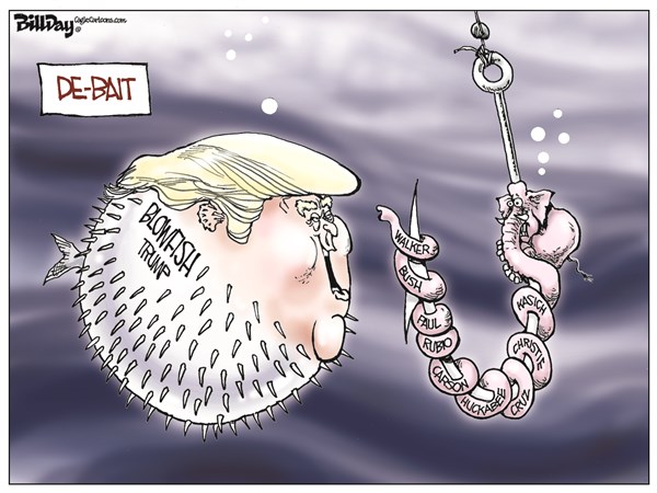 Cartoon depicting Donald Trump in debate