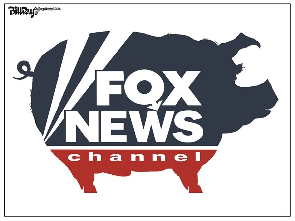 Bill Day - Cagle Cartoons - FOX PIG color - English - FOX, pig, sexual harassment, Roger Ailes