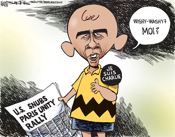 Obamas Snub © Kevin Siers,The Charlotte Observer,je suis charlie,obama and charlie hebdo,paris,rally