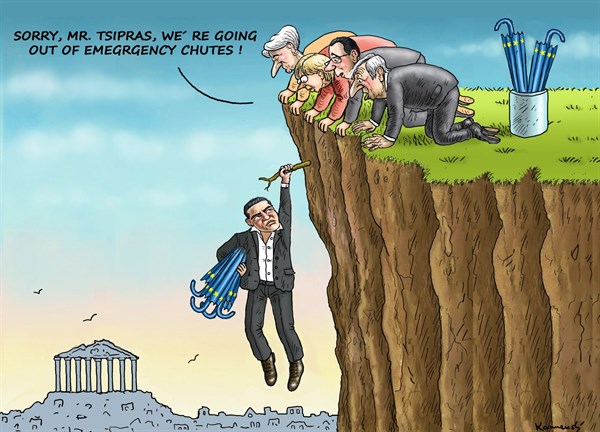 TSIPRAS IS HANGING © Marian Kemensky,Slovakia,Tsipras,EU crisis,Merkel,Hollande,Le Garde,Juncker,greece crisis