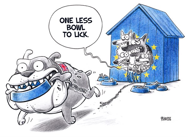 Gatis Sluka - Latvijas Avize, Latvia - Brexit and European Union - English - dog, dogs, UK, brexit, bowl, England, EU, European Union, Europe, dogs house, leave, bone, bones, referendum