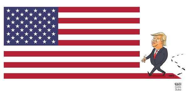 Gatis Sluka - Latvijas Avize, Latvia - Trump's inauguration - English - Trump, inauguration, president, USA, flag, usa flag, carpet, rug, step, steps, footmarks, footmark, foot, trail, mark