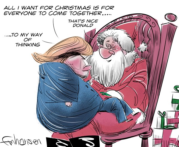 Frank Hansen - PoliticalCartoons.com - Trump's Christmas Wish - English - Donald Trump, Santa Claus, Christmas, electoral college, election, popular vote