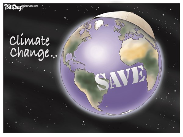 SAVE © Bill Day,Cagle Cartoons,Pope, climate change, earth, save